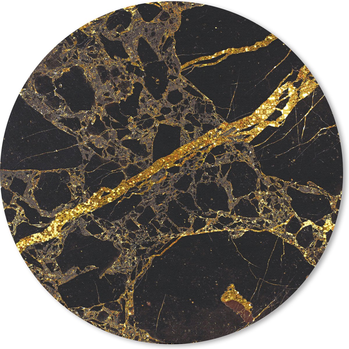 Muismat rond 50x50 cm - Mousepad Marmer - Zwart - Goud - Trendy - Ronde muismatten