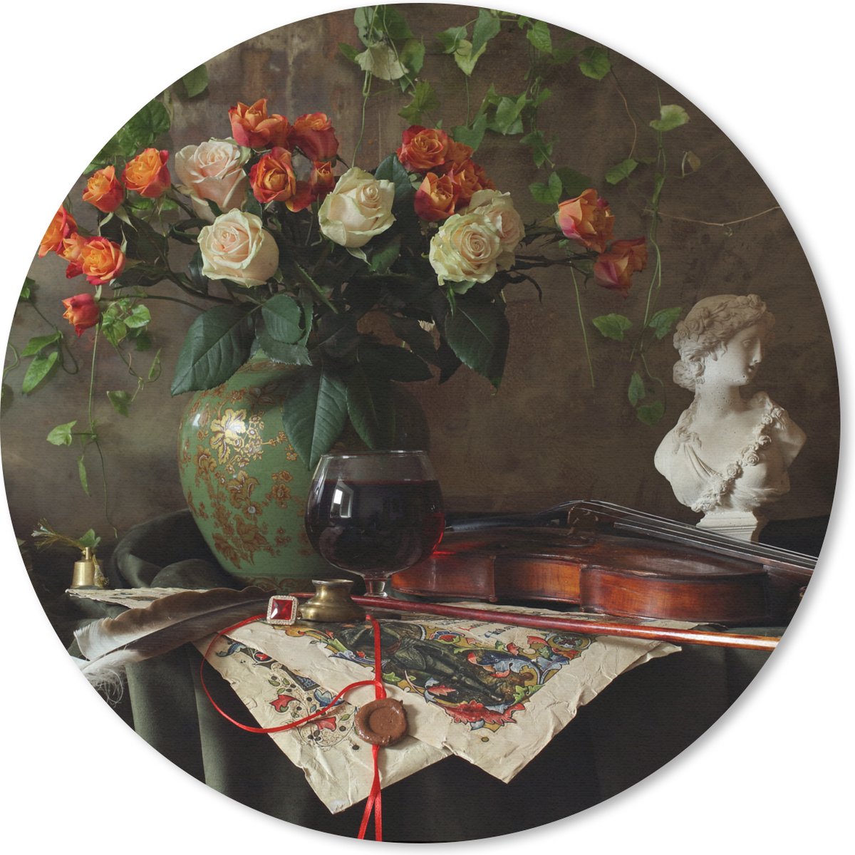Muismat rond 30x30 cm - Mousepad Stilleven - Rozen - Viool - Ronde muismatten