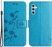 Coverup Bloemen & Vlinders Book Case - Geschikt voor Samsung Galaxy A14 Hoesje - Blauw