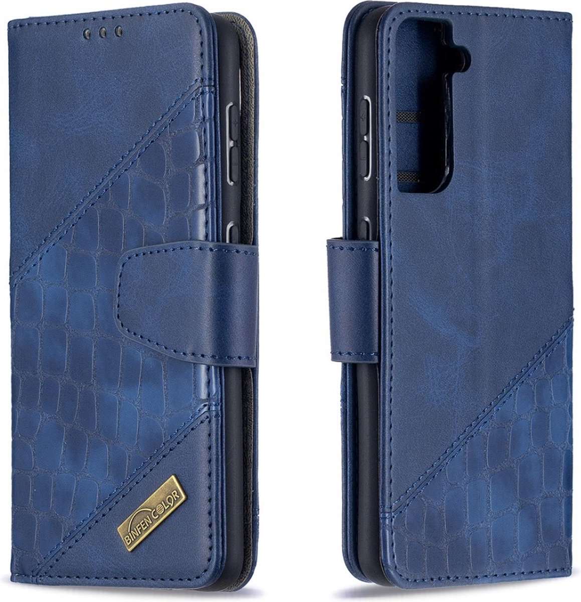 BINFEN Hoesje - Geschikt voor Samsung Galaxy S21 Hoesje - BINFEN Croco Book Case - Blauw