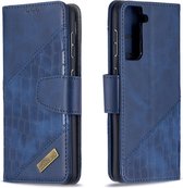 BINFEN Croco Book Case - Geschikt voor Samsung Galaxy S21 Hoesje - Blauw