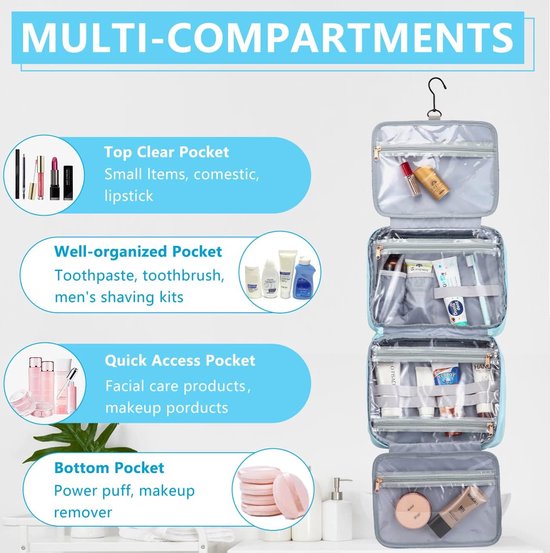 Dames Toilettas, VASCHY Toilettas Groot Reistoilettas Mode Hangende Toilettas Waterbestendige Make-Uptas met Bagageriem en Meerdere Vakken voor Vakantie, Zakenreis, Sportschool, Kamperen (Rozen Dames Toilettas, VASCHY Toilettas Groot Reistoilettas Mode Hangende Toilettas Waterbestendige Make-Uptas met Bagageriem en Meerdere Vakken voor Vakantie, Zakenreis, Sportschool, Kamperen (Rozen