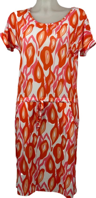 Angelle Milan - Vêtements de voyage pour femme - Robe à nœud rouge / Oranje/ Witte - Respirante - Infroissable - Robe durable - En 5 tailles - Taille XL