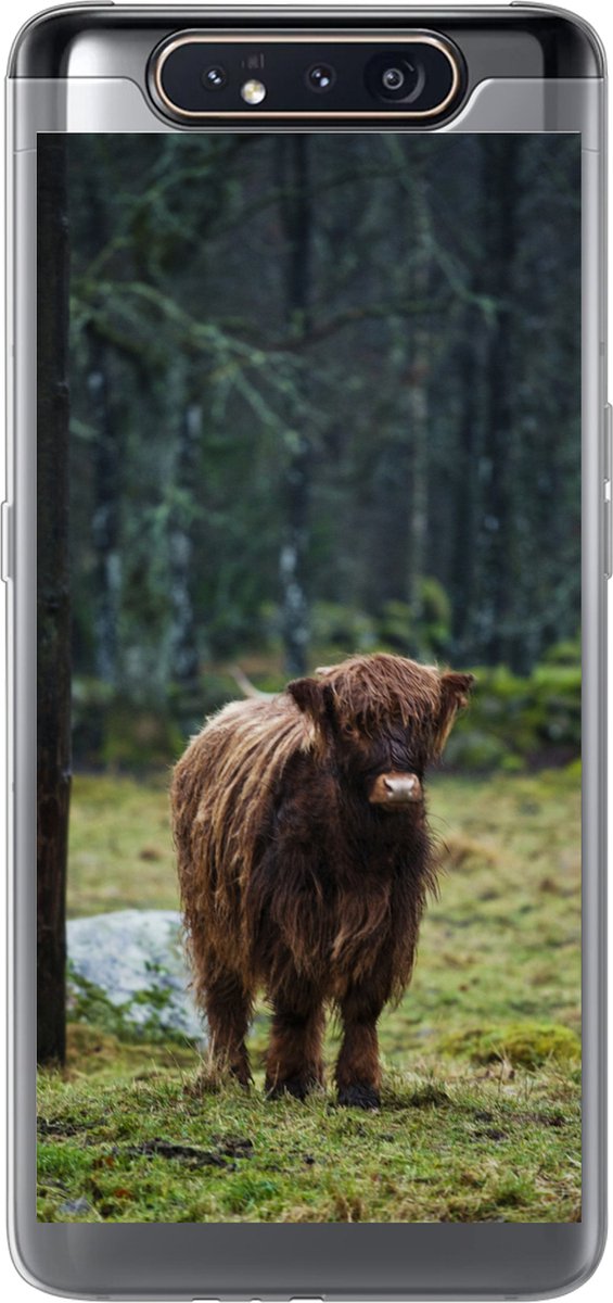 Telefoonhoesje Geschikt voor Samsung Galaxy A80 hoesje - Schotse Hooglander - Bos - Mos - Siliconen Telefoonhoesje Telefoonhoesje