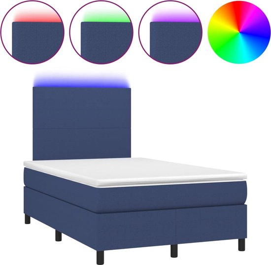 vidaXL - Boxspring - met - matras - en - LED - stof - blauw - 120x200 - cm