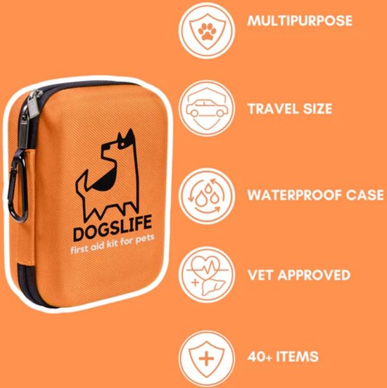 Dogslife Eerste Hulp Kit voor huisdieren - 30 EHBO artikelen om jouw hond of kat te helpen in noodgevallen - Compacte verpakking - Handig voor onderweg