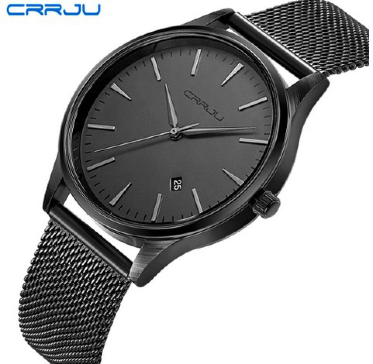 CRRJU Horloge - Zwart - Heren - Analoog - Ø 35 mm - staal - Datumaanduiding