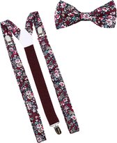 Luxe bretels inclusief vlinderdas – Gebloemd - Rood - met stevige clip - bretels - vlinderdas - strik – strikje - luxe - heren - unisex - giftset