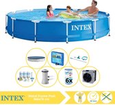 Intex Metal Frame Zwembad - Opzetzwembad - 366x76 cm - Inclusief Afdekzeil, Onderhoudspakket, Zwembadpomp, Filter, Onderhoudsset, Zwembadtegels en Warmtepomp CP