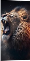 PVC Schuimplaat- Brullende Mannetjes Leeuw met Scherpe Tanden - 50x100 cm Foto op PVC Schuimplaat