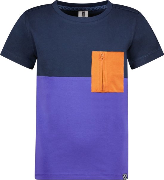 Jongens t-shirt colorblock - Navy/paars - Maat 116