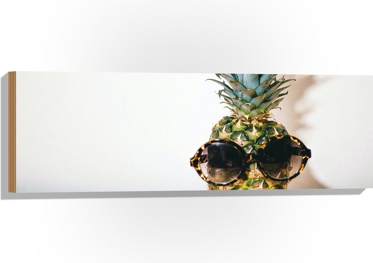 Hout - Ananas met Zonnebril op - 90x30 cm - 9 mm dik - Foto op Hout (Met Ophangsysteem)