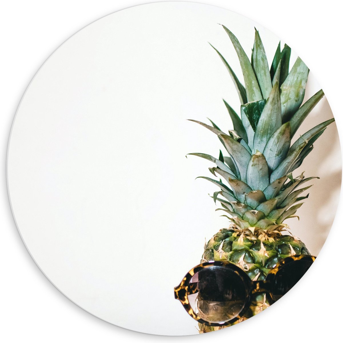 PVC Schuimplaat Muurcirkel - Ananas met Zonnebril op - 60x60 cm Foto op Muurcirkel (met ophangsysteem)