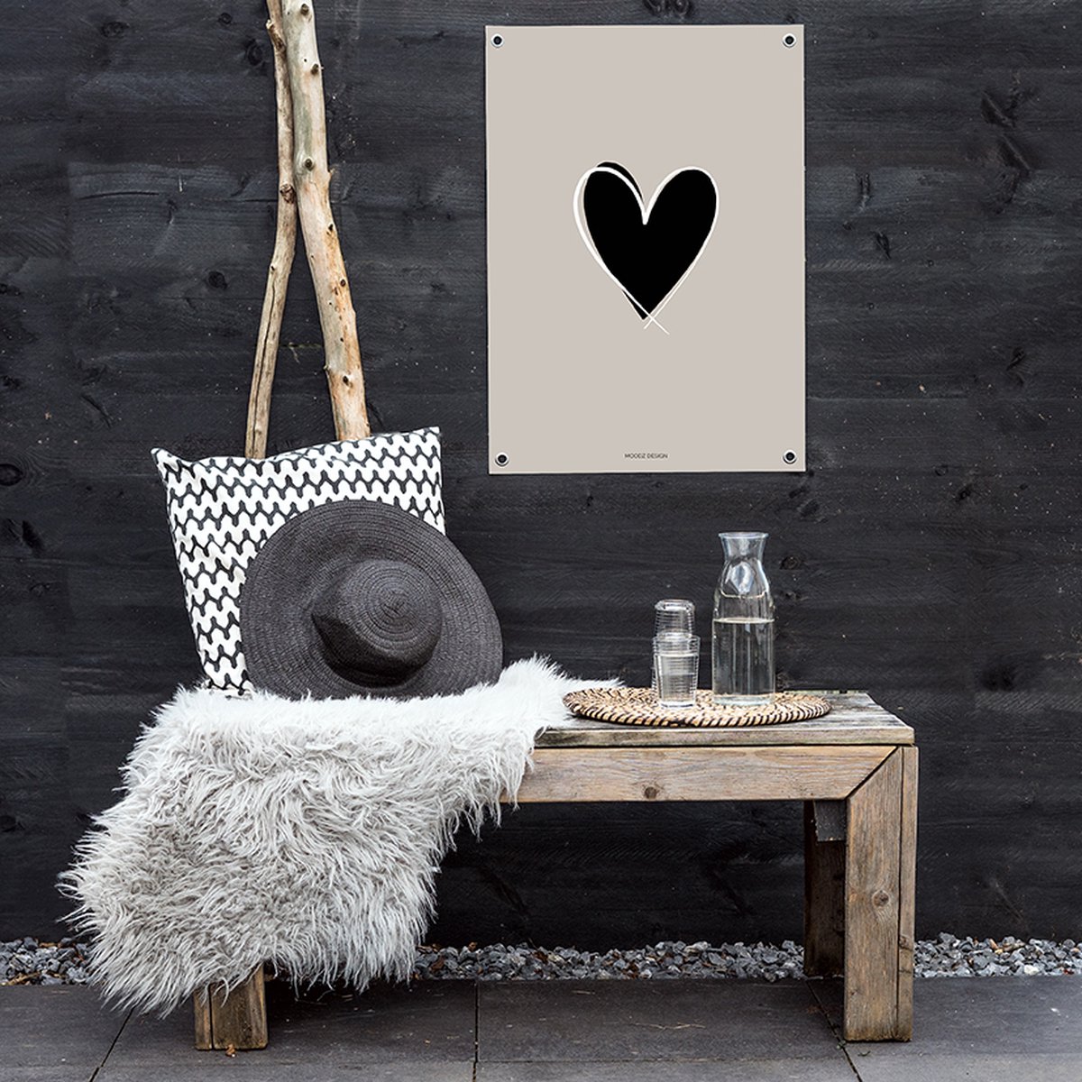 MOODZ design | Tuinposter | Buitenposter | Hart | 70 x 100 cm | Zand