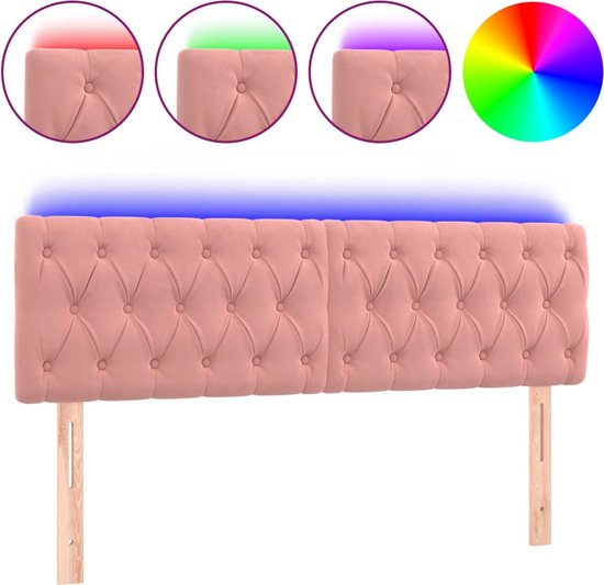 vidaXL-Hoofdbord-LED-160x7x78/88-cm-fluweel-roze