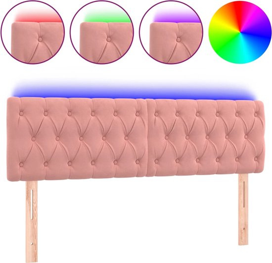 vidaXL Tête de lit LED Velours Rose 160x7x78/88 cm