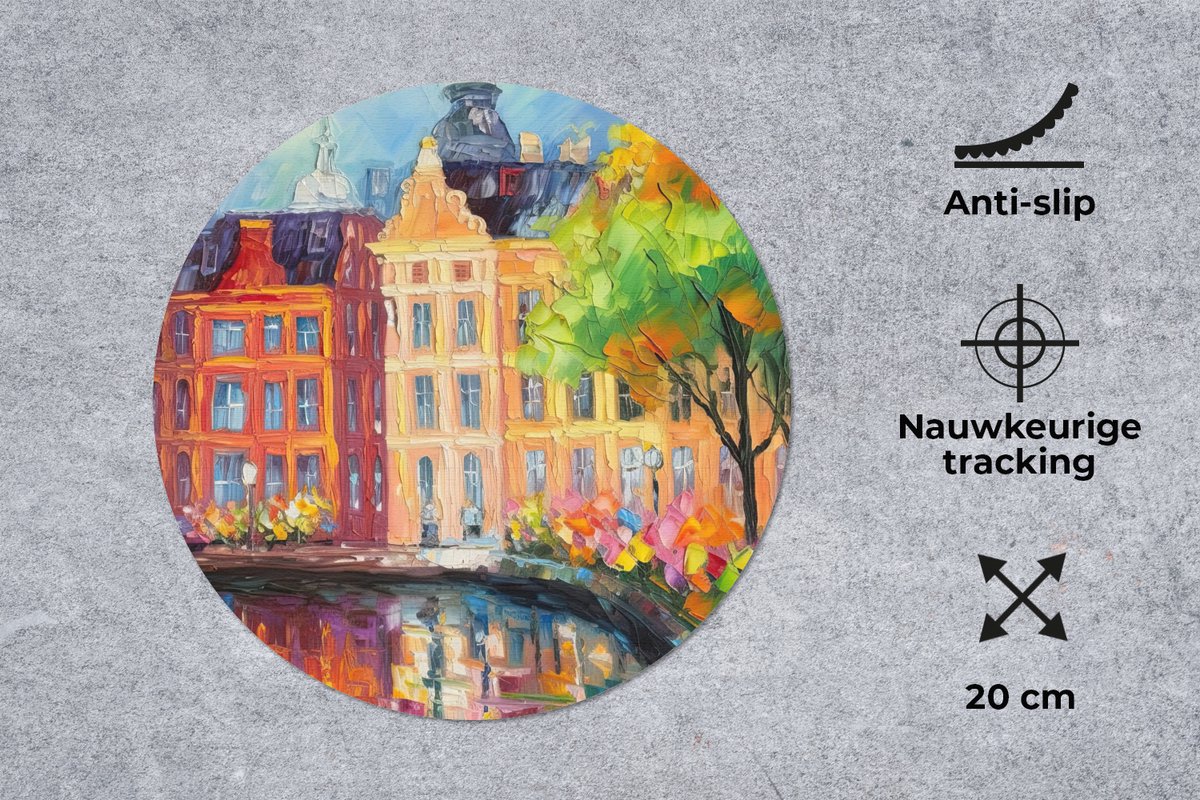 Muismat rond 20x20 cm - Mousepad Olieverf - Amsterdam - Kunst - Kleurrijk - Ronde muismatten