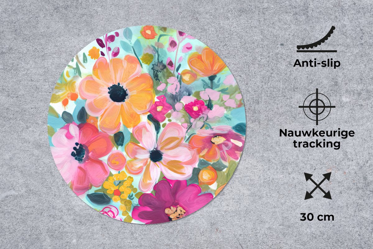Muismat rond 30x30 cm - Mousepad Bloemen - Schilderij - Natuur - Botanisch - Ronde muismatten