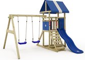 Wickey Speeltoren DinkyHouse met schommel, blauwe glijbaan, klimladder en zandbak