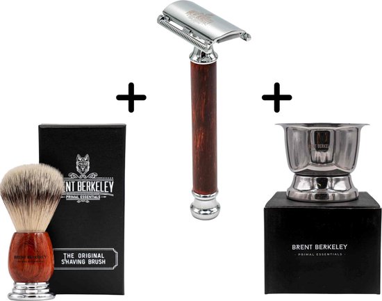 Brent Berkeley® Safety Razor Scheerset - Professioneel Veiligheidsscheermes / Krabbertje met Scheerkom, Scheerkwast & Double Edge Blades