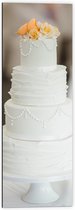 Dibond - Gestapelde Bruidstaart met Gele Bloemen - 40x120 cm Foto op Aluminium (Wanddecoratie van metaal)
