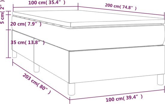 vidaXL - Boxspring - met - matras - fluweel - donkergrijs - 100x200 - cm