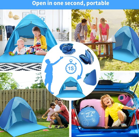 Pop-up Strandtent UV-bescherming Windbescherming Ritsdeur Draagbaar - 2-3 Personen Familie Baby Kinderen - Outdoor Camping Tuin Beach Tent van POP — afbeelding 4