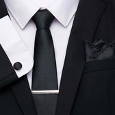Cravate Luxe Rayée Zwart | Set de cravate avec boutons de Boutons de manchette, pochette et pince à cravate | Coffret Cadeau De Luxe | Cadeau homme | cadeau de Noël