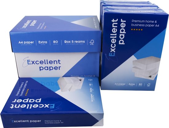 Excellent Papier A4 - 80 grammes - 1 boîte 5 paquets de 500 feuilles