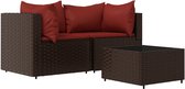 vidaXL Ensemble 3 pièces Lounge avec coussins poly rotin marron