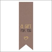 Sticker - "A GIFT FOR YOU" - Etiket - Vaantje - 85x25mm - Bruin/Zwart/Goud - Hoogwaardige Kwaliteit - Sluitzegel - Inpak Sticker