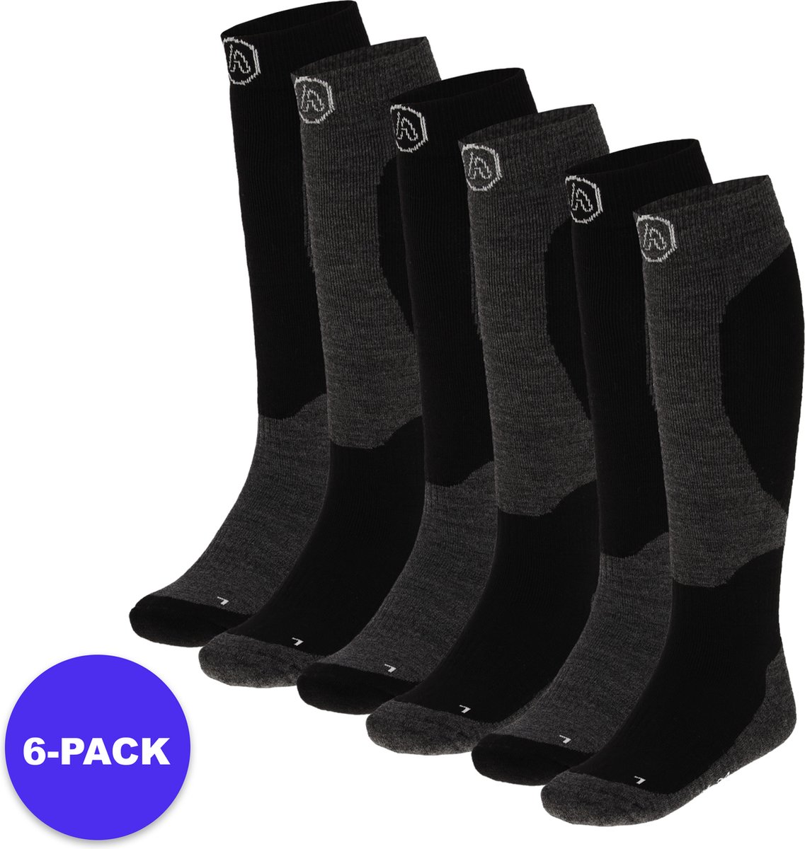 Apollo Skisokken kind Unisex Multi 35/38 6-Pack Voordeelpakket Zwart