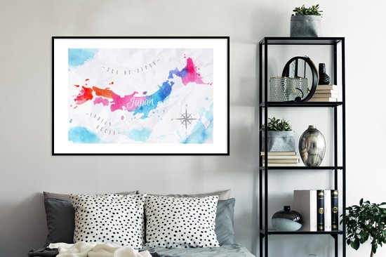 Poster in lijst - Fotolijst 120x80 cm - Posters - Kaart - Kleur - Japan - Posterlijst zwart - Decoratie - Wanddecoratie woonkamer - Muurdecoratie slaapkamer