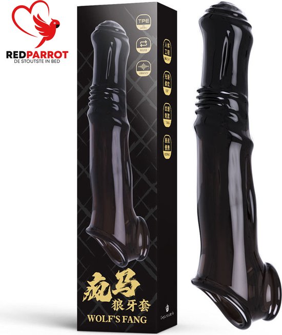 Foto: Verdikkende en verlengende penis mouw 2 in 1 cock sleeve paarden penis extra stimulans grote penis piemel one size fits all