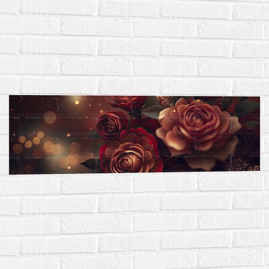 Muursticker - Magisch Rood Bloemenboeket - 90x30 cm Foto op Muursticker