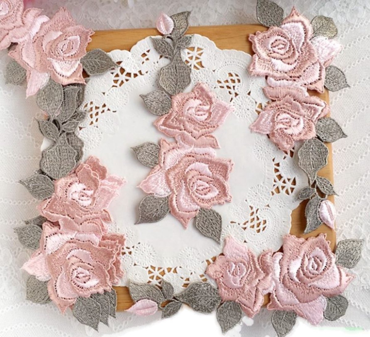 Kanten applicatie - Patch - Roos Roze - 16 x 7 cm | bol.com