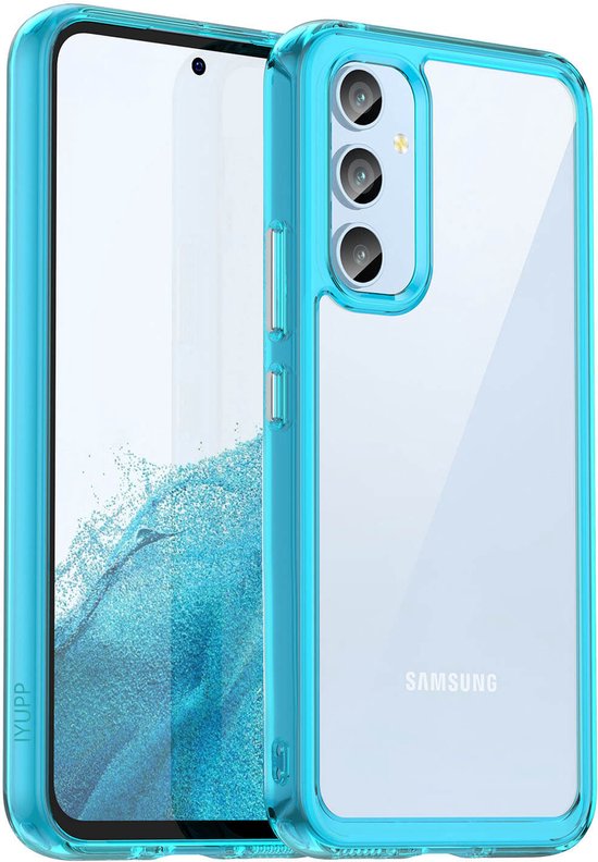 IYUPP Bumper - Geschikt voor Samsung Galaxy A54 Hoesje Doorzichtig - Blauw x Transparant - Shockproof