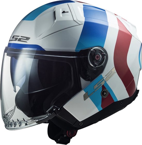 LS2 OF603 Infinity II Special Glossy Wit Blauw Rood 06 Jet Helm Maat