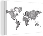 Canvas Wereldkaart - 120x80 - Wanddecoratie Wereldkaart - Vingerafdruk - Zwart - Wit - Kinderen - Jongens - Meisjes