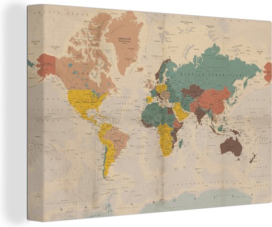 Canvas Wereldkaart - 150x100 - Wanddecoratie Wereldkaart - Vintage - Atlas - Kind - Jongetjes - Meid
