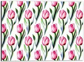 Dibond - Patroon van Roze Tulpen tegen Witte Achtergrond - 40x30 cm Foto op Aluminium (Met Ophangsysteem)