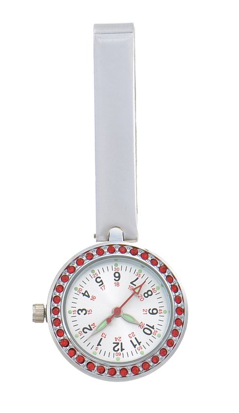 Montre de poche de Luxe Treasure Trove - Montre d'infirmière - Silver Bling Red - Slide - Horloge Ø 2,7 cm