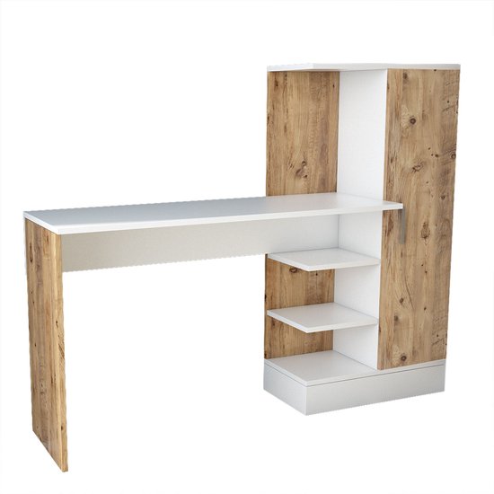 Bureau met Kast Combinatie - Stijlvol Eiken & Wit - Ruimtebesparend 152,3x120x40cm - Duurzaam Melamine