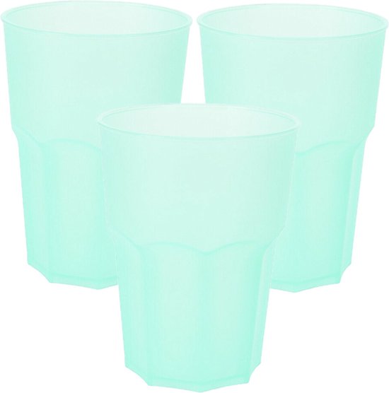 Limonade/drinkbeker onbreekbaar kunststof - 4x - mintgroen - 480 ml - 12 x 9 cm - camping bekers