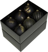 Othmar Decorations gedecoreerde kerstballen - 12x -zwart -glas 8cm