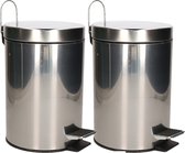 Excellent Houseware Poubelle à pédale/poubelle/poubelle - 2x - 3 litres - argent - acier inoxydable - 17 x 25 cm