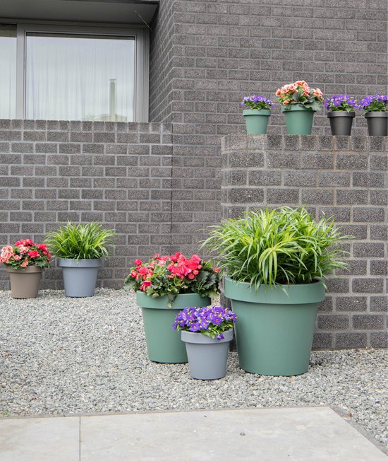 Mega Collections Cache-pot/pot de fleurs - plastique - gris - extérieur - D50 x H44 cm