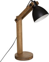 Atmosphera Tafellamp/bureaulampje Design Light Cuba - hout/zwart - H56 cm - Leeslamp