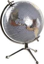 Items Deco Wereldbol/globe op voet - kunststof - blauw/zilver - home decoratie artikel - D20 x H30 cm