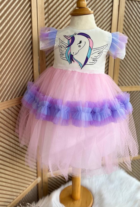 unicorn jurk-luxe eenhoorn jurk -barbie dress-tutu jurk-galajurk-prinsessen jurk-Barbie jurk-danseres jurk-verjaardag-fotoshoot-ballet-4 jaar (maat 104)